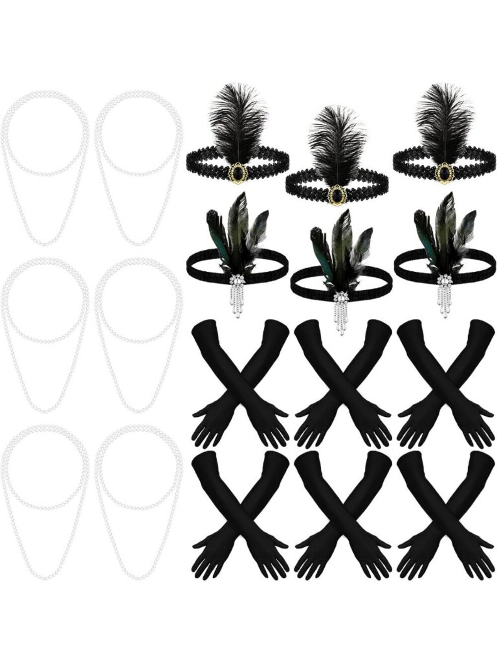 18 Pcs 1920s Vintage Flapper Accessories Set - Headbands, Necklaces & More